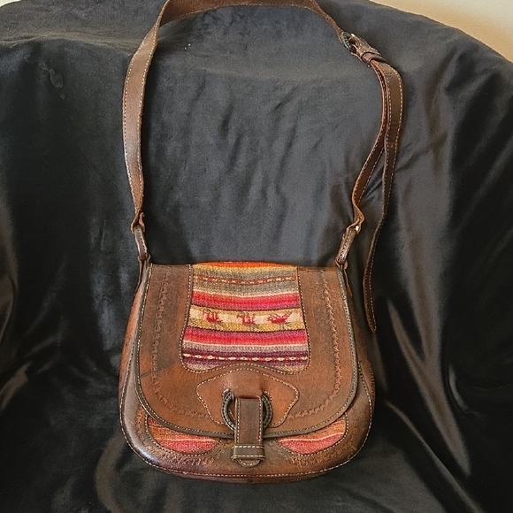 Brown Leather Crossbody Bag with Multicolor Accent - Picture 2 of 8